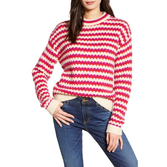 Rebecca Minkoff Red Stripe Chunky Knit Wool Blend Sweater Size Med - Picture 1 of 16